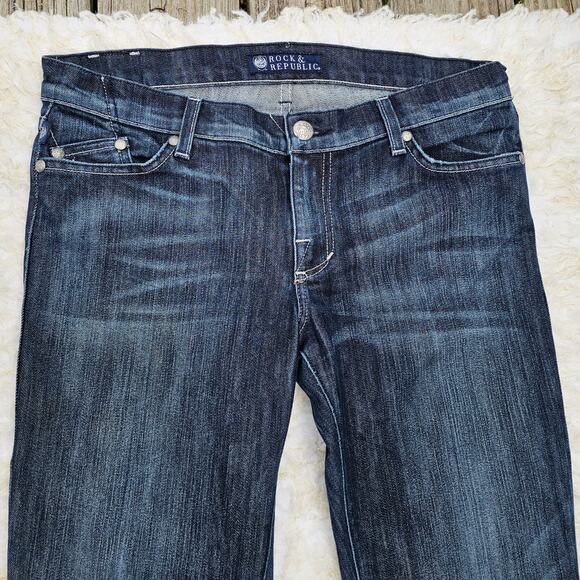 Bootcut Jeans Rock Republic Kasandra Size 30 Dark Stretch Denim Logo Embroidery - Picture 9 of 10